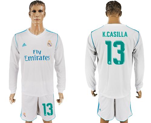 Real Madrid #13 K.Casillas White Home Long Sleeves Soccer Club Jersey - Click Image to Close